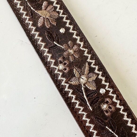 NEW Lane Boots LANDRUM Western Belt M Embroidered Brown Leather Southwest Cowboy - Picture 4 of 11